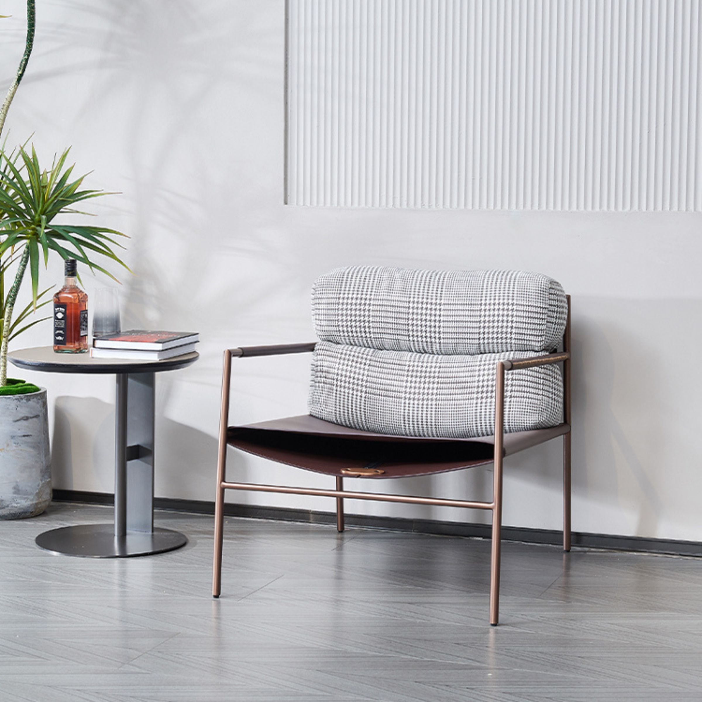 Light gray and brown Sicily Lounge Chair by BEACON, featuring a modern, comfortable design for stylish lounging indoors or outdoors.