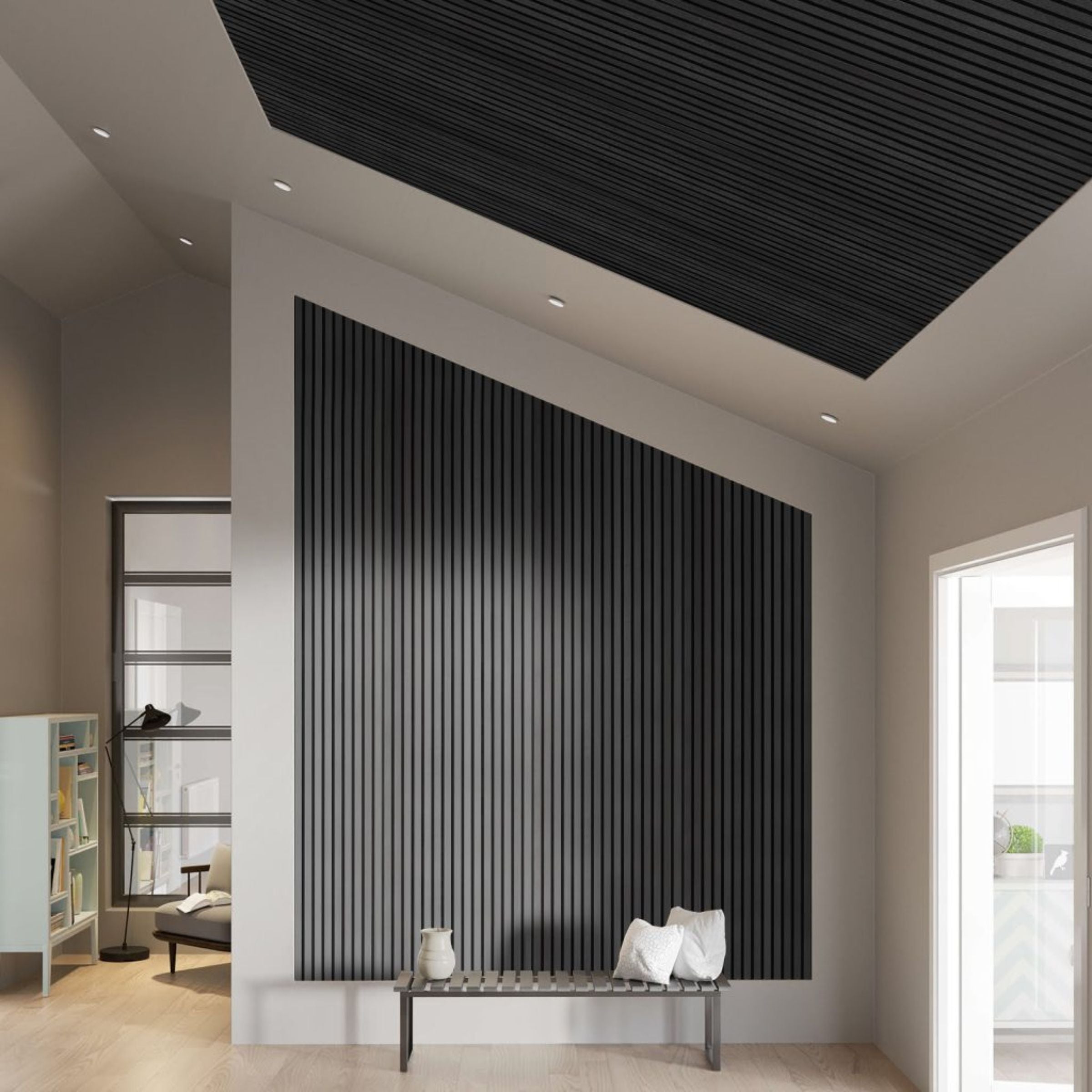Ebarza FlexStone panel being fixed and installed, showcasing acoustic and multipurpose PVC panel installation process.
