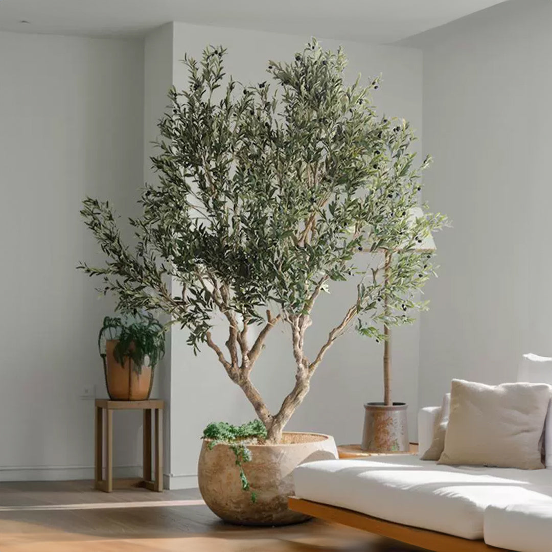Simulated Olive Tree plant by BEACON, featuring realistic green leaves and sturdy trunk for indoor or outdoor decor.