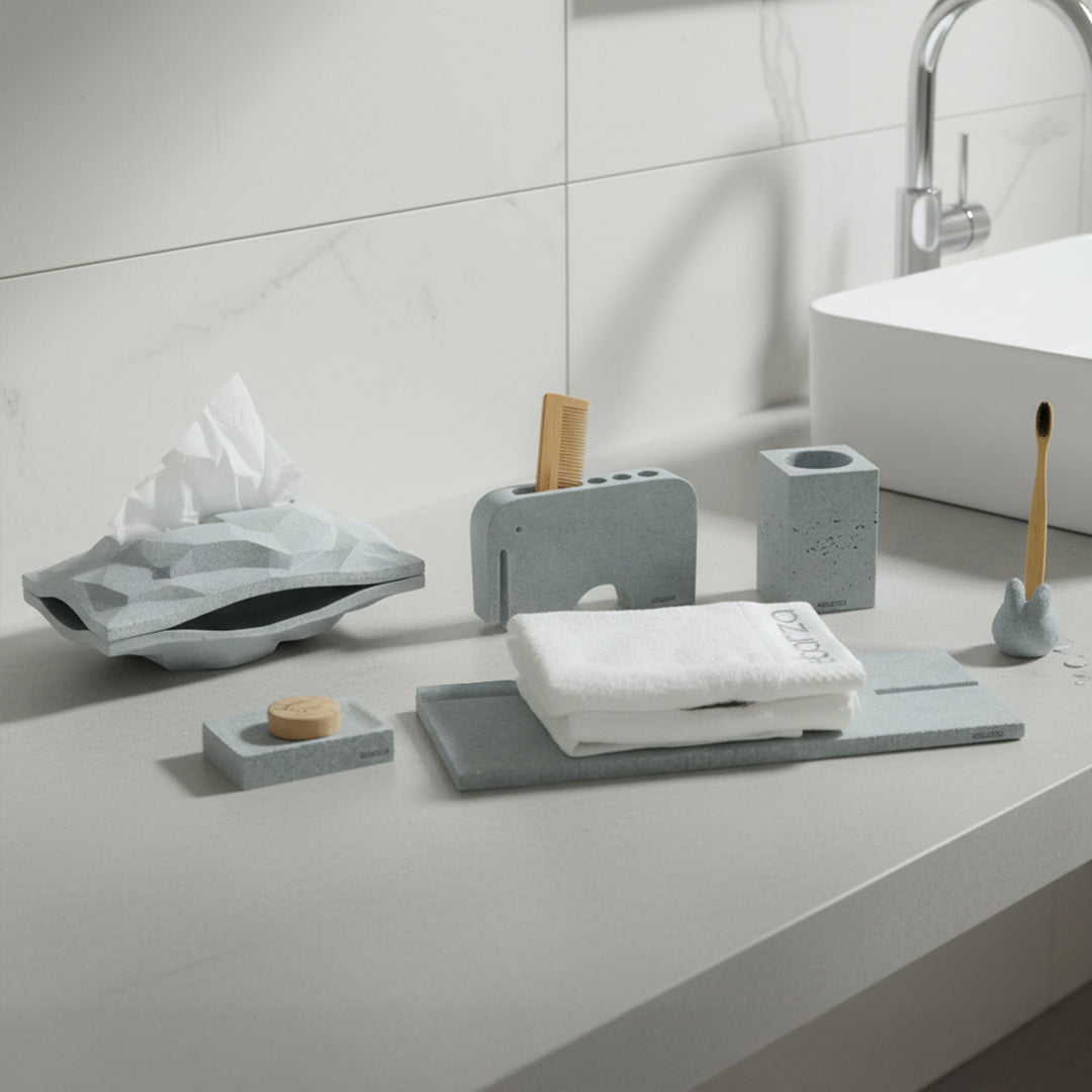 BEACON SKIVA Stone Tissue Box TBG244, decorative beige tissue box with a smooth stone-like finish for home decor.