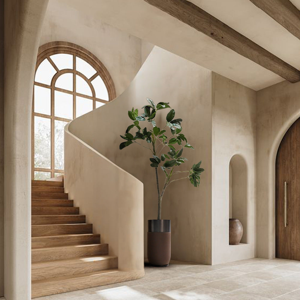 Stainless steel and PU leather Skyline planter box by BEACON, 75cm long with modern design, for indoor or outdoor use.