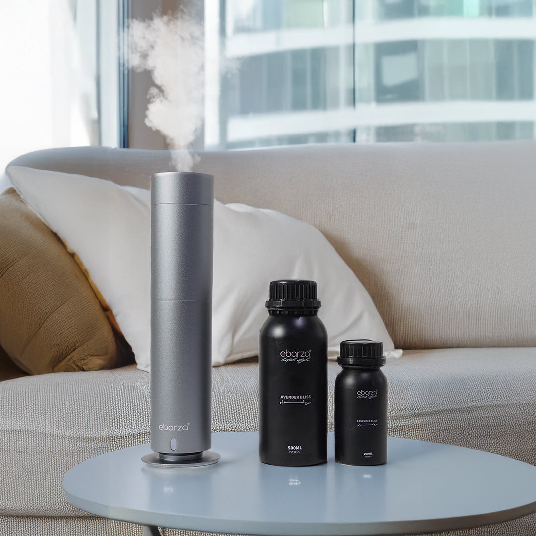 Smart aroma diffuser by ebarza with sleek design, capable of covering 300m³, part of BEACON's MLK-1205 smart diffuser range.