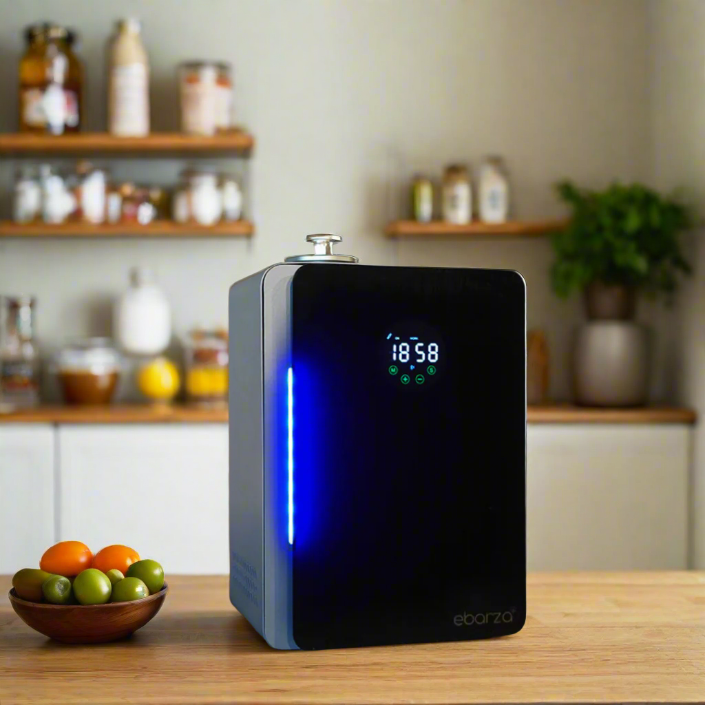 Ebarza Smart Aroma Diffuser by BEACON, range 500m³, sleek white diffuser for home aromatherapy and ambiance.