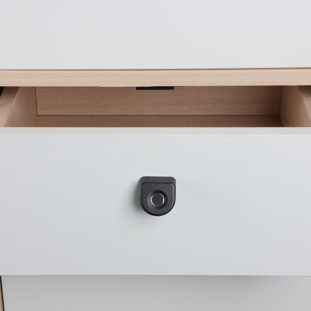 BEACON F163S smart fingerprint door lock with keypad and sleek design, installed on a modern door for secure access.