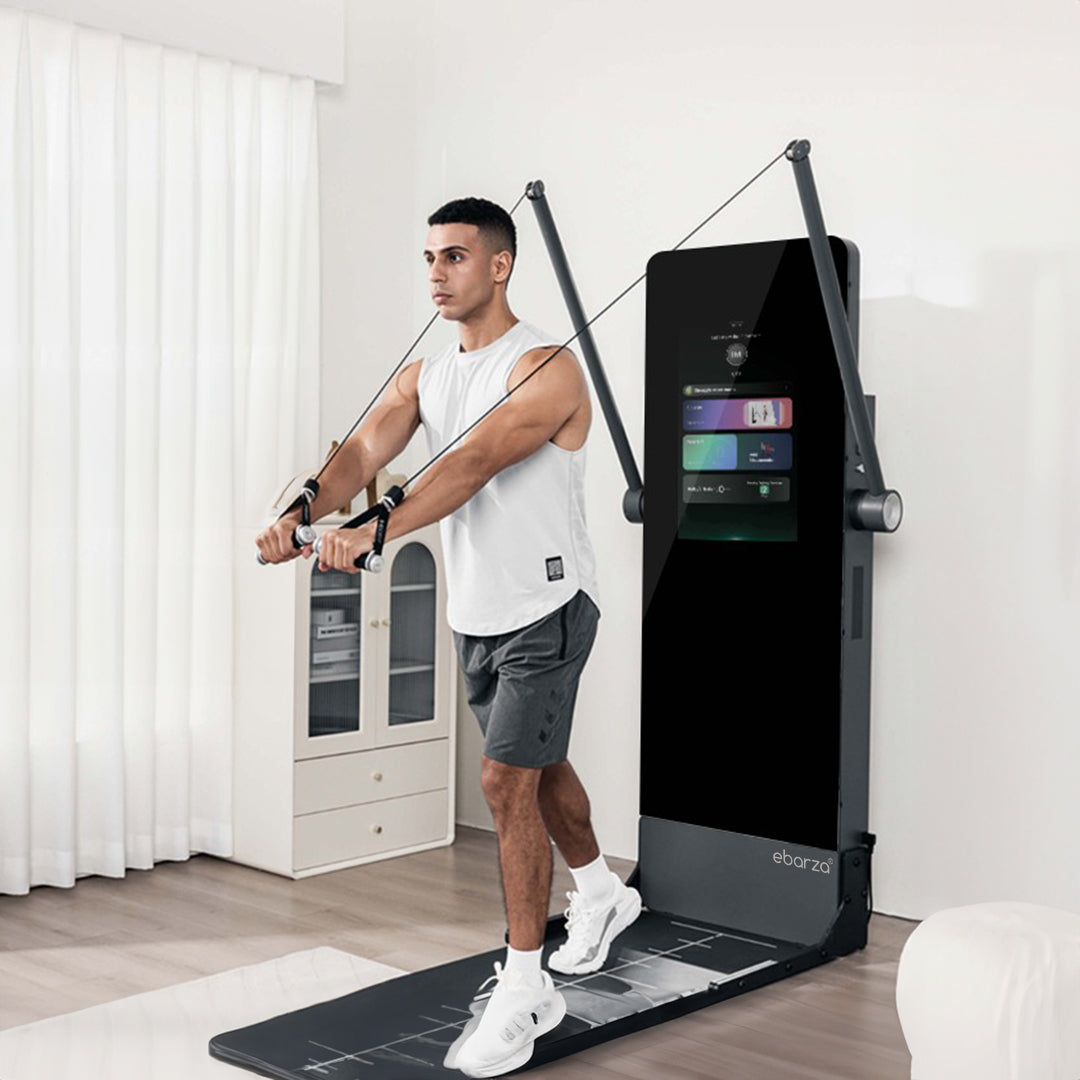 BEACON smart home gym with an intelligent training mirror platform for interactive fitness workouts.