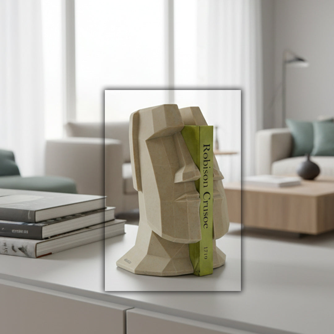 Soft sand-colored giant bookend by BEACON, shaped like a large, sturdy block to support books on shelves.