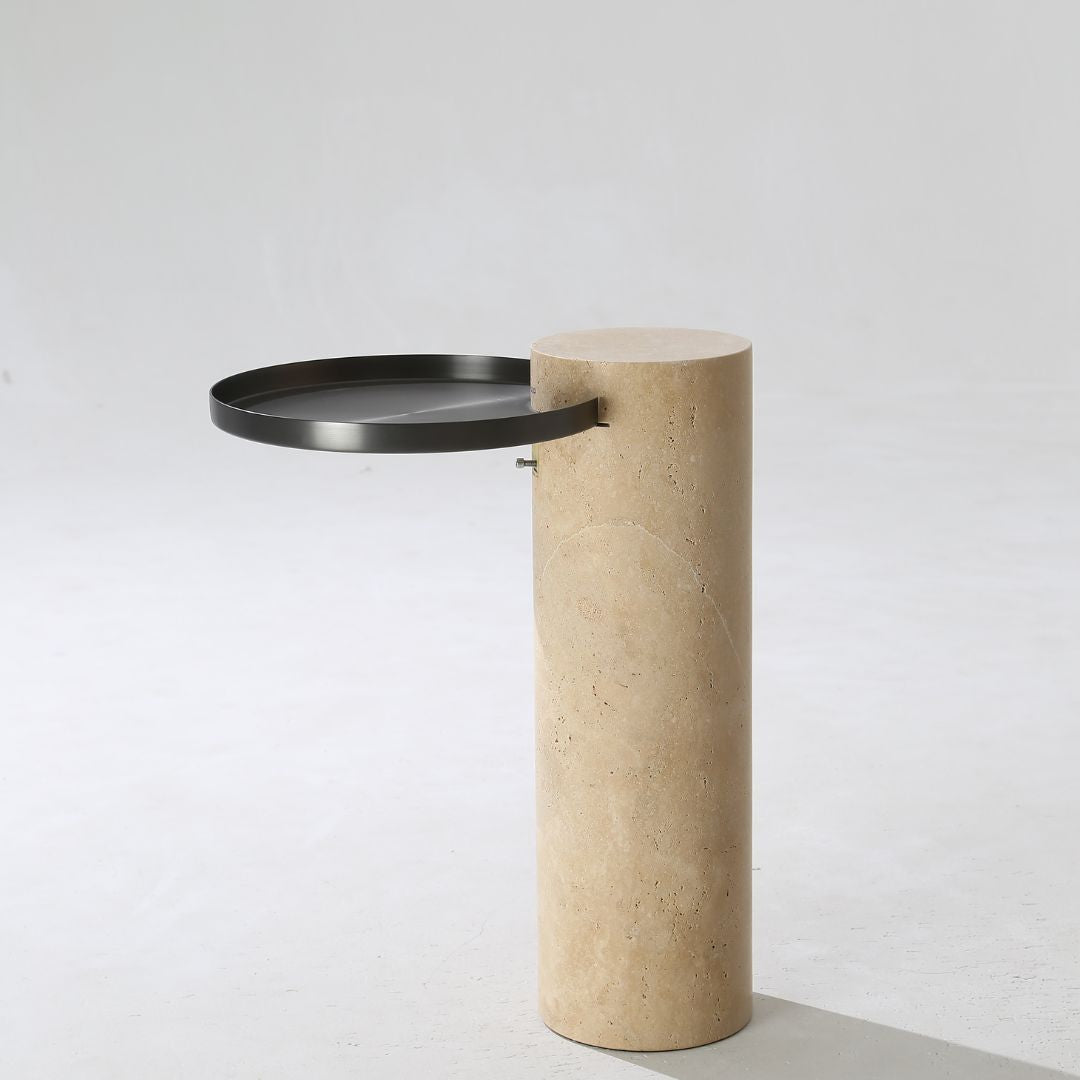 Solid travertine side table by BEACON, model ST8699-32, featuring a sleek natural stone surface and modern design.
