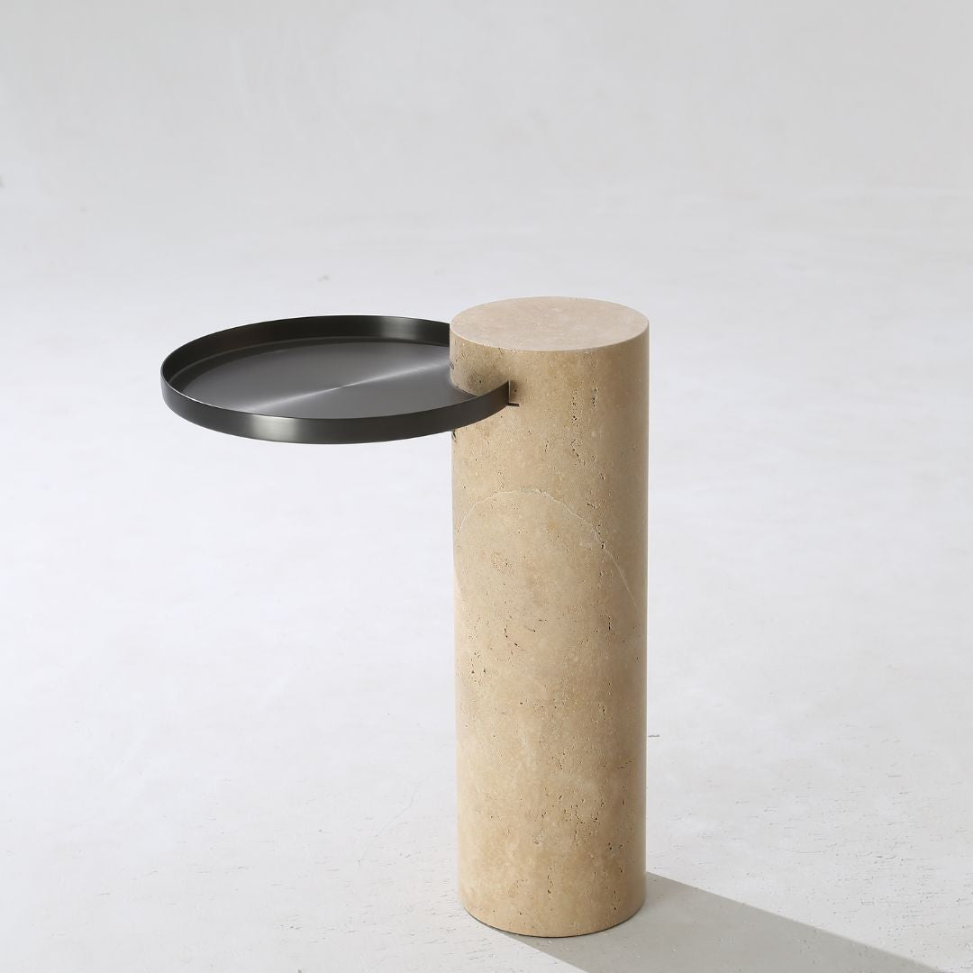 Solid Travatine side table by BEACON, model ST8699-32, featuring a sleek design with natural stone surface and sturdy legs.