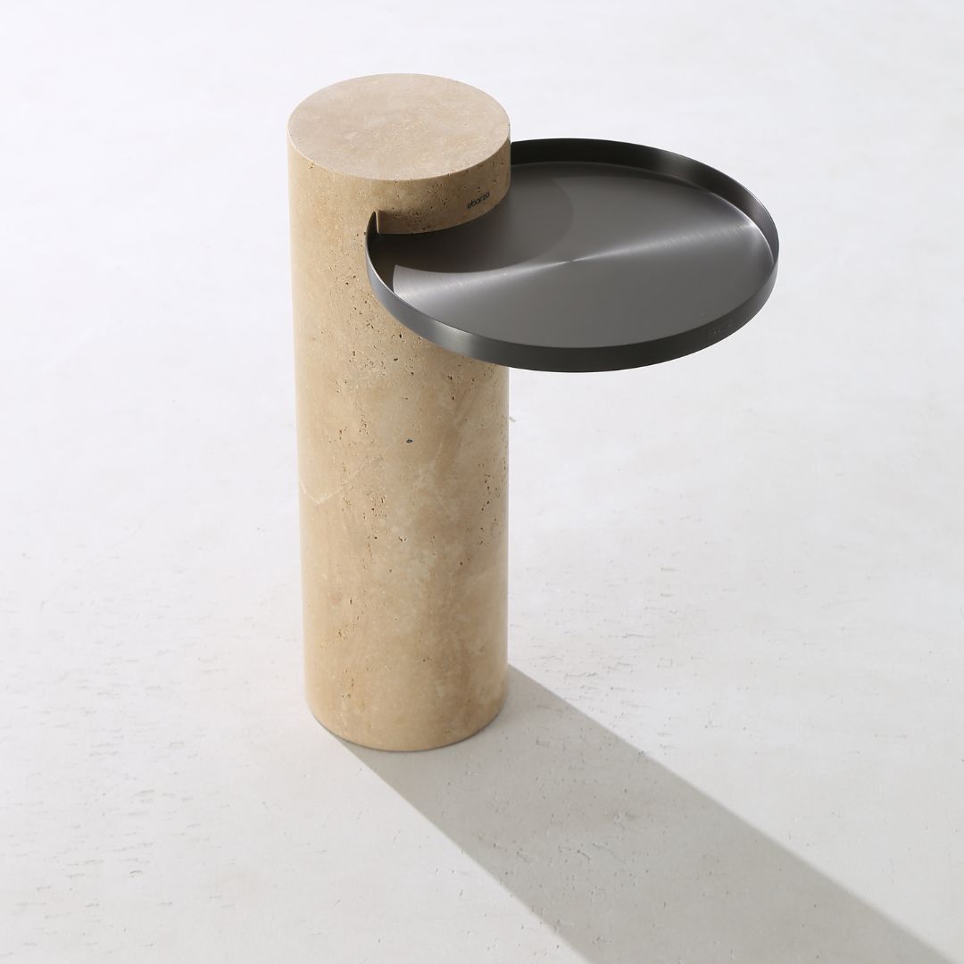 Solid travertine side table by BEACON, model ST8699-32-NEW, featuring a sleek rectangular design and natural stone surface.