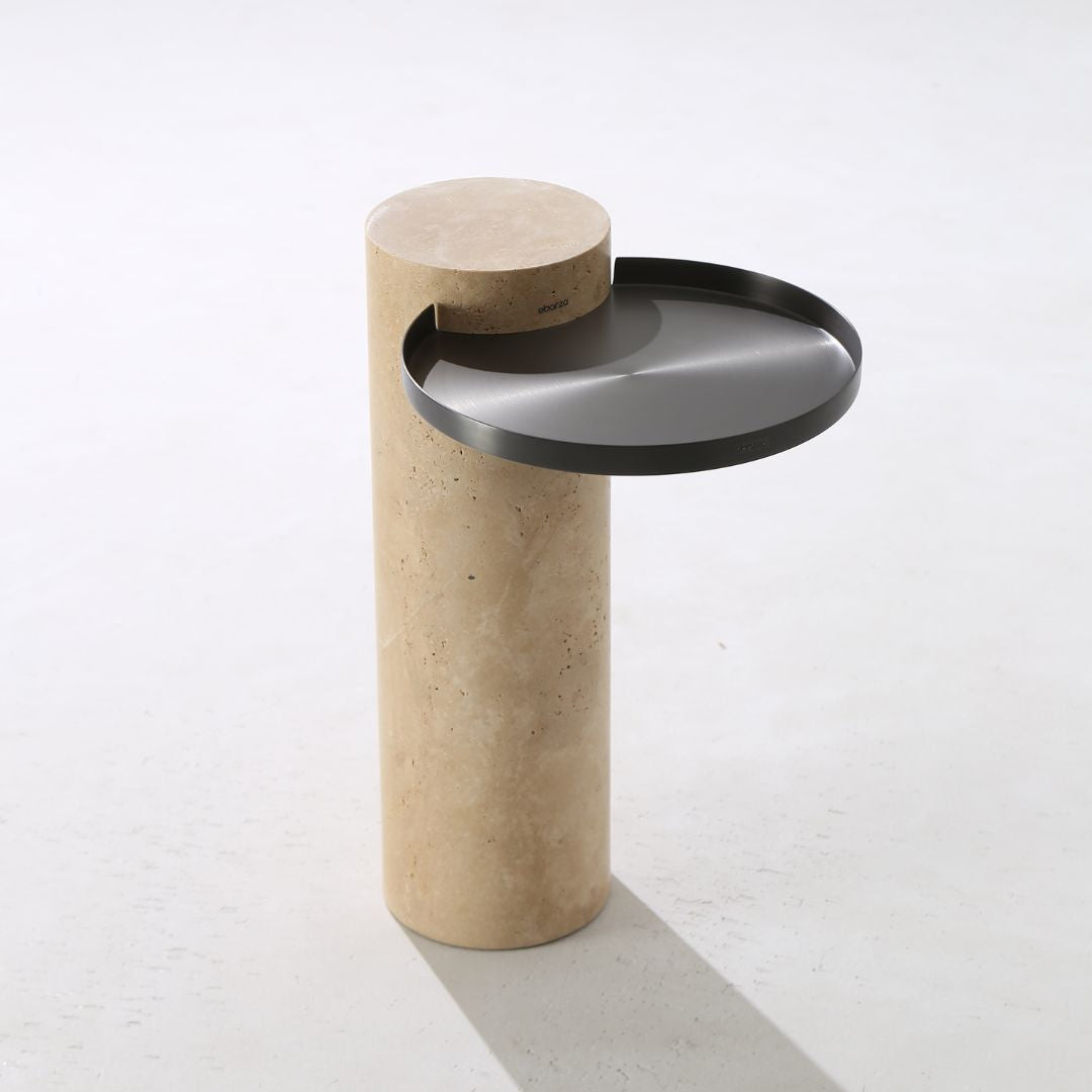 Solid Travertine Side Table by BEACON, model ST8699-32-NEW, featuring a sleek natural stone surface and modern design.