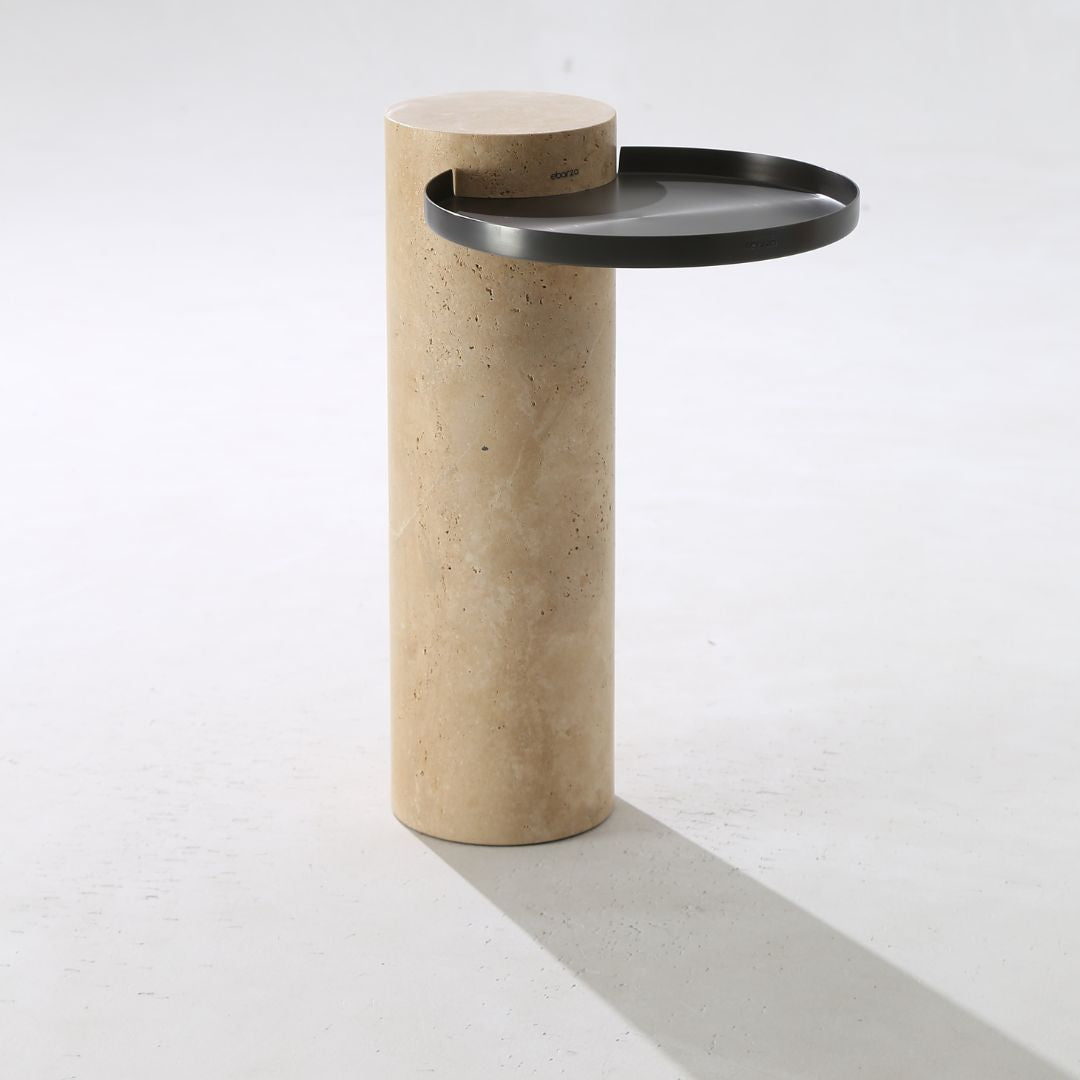 Solid travertine side table by BEACON, model ST8699-32-NEW, featuring a sleek, natural stone surface and sturdy design.