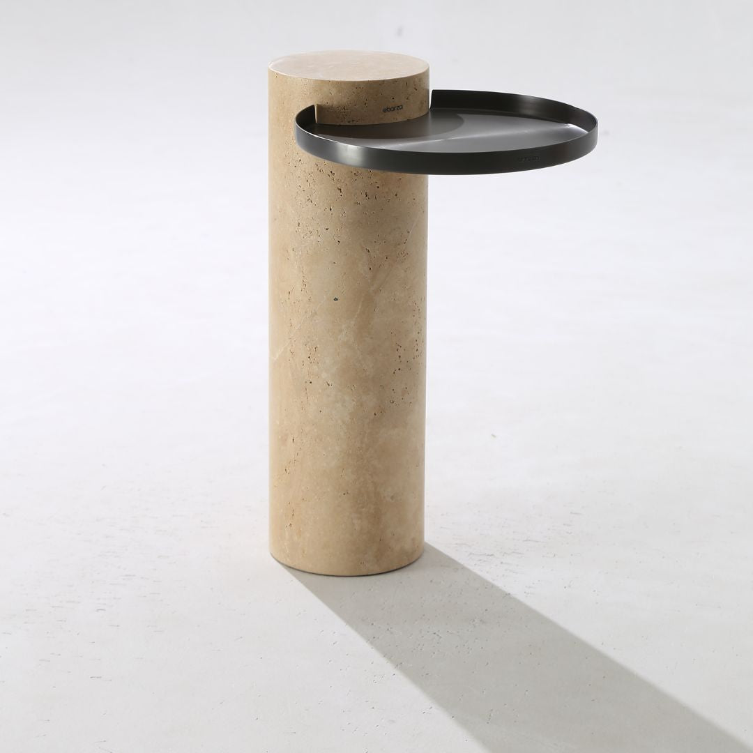 Solid travertine side table from BEACON, model ST8699-32-NEW, featuring a sleek rectangular design and natural stone surface.