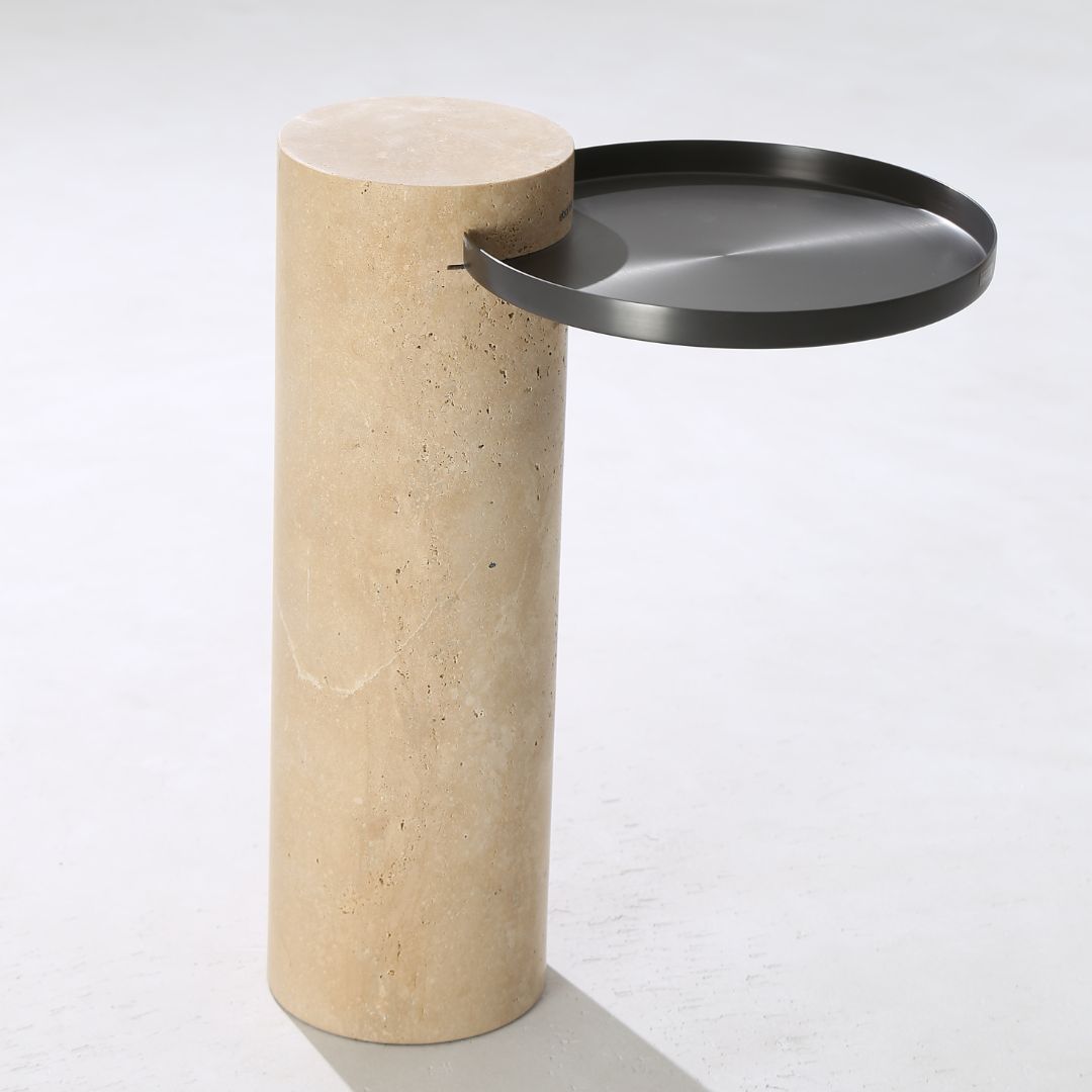 Solid travertine side table by BEACON, model ST8699-32-NEW, featuring a sleek, natural stone surface and modern side table design.