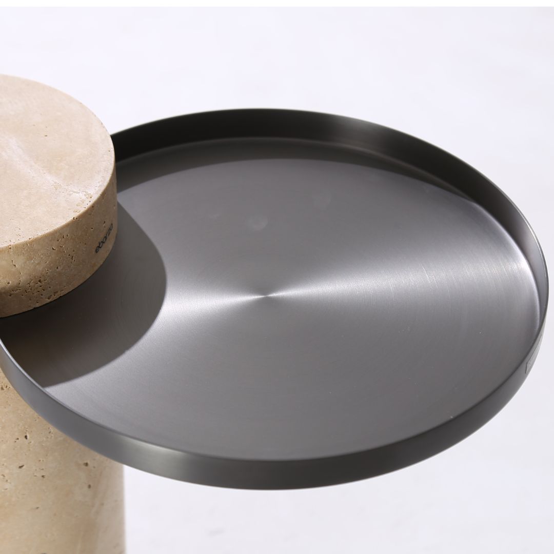 Solid travertine side table by BEACON, model ST8699-32-NEW, featuring a sleek natural stone surface and sturdy design.