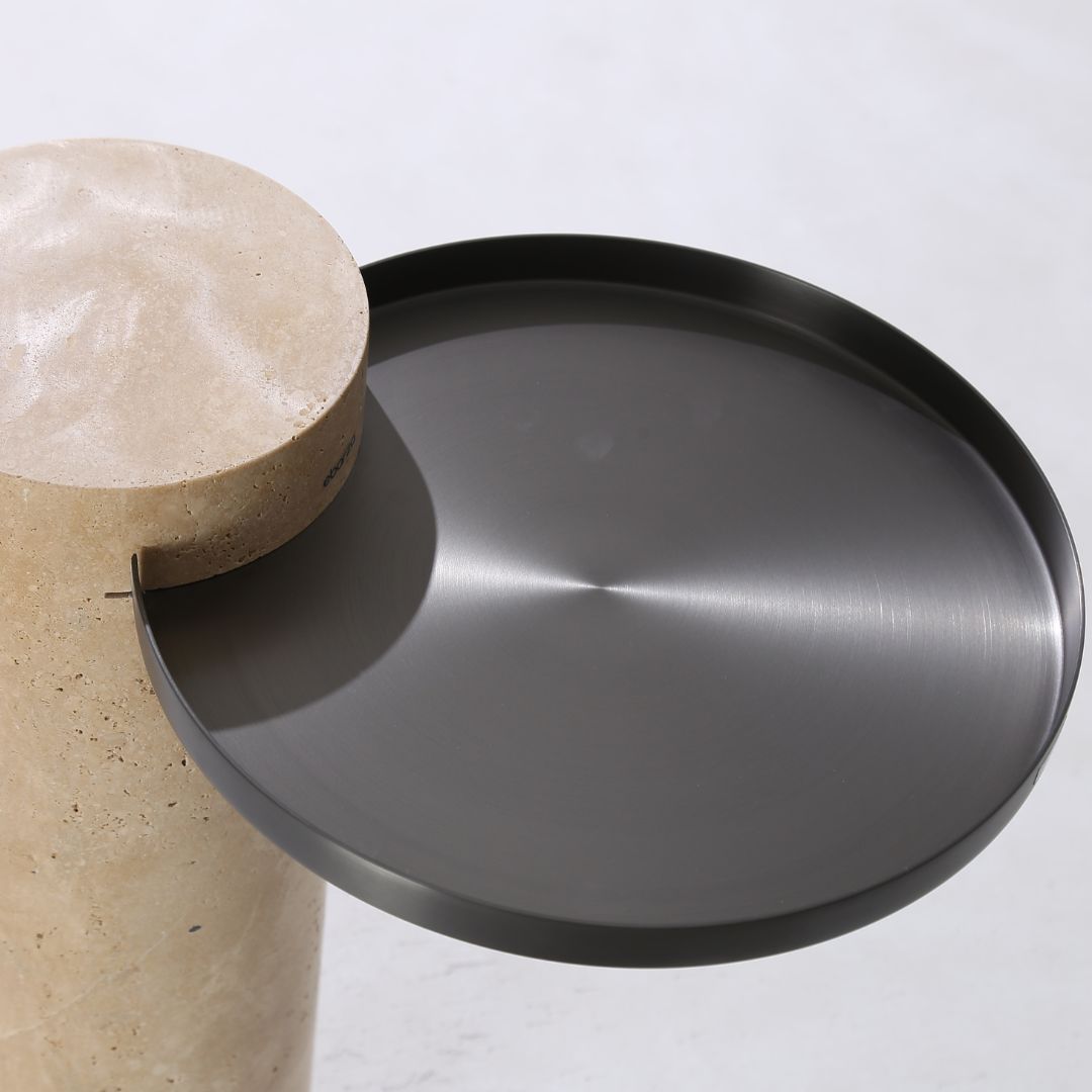 Solid travertine side table by BEACON, model ST8699-32-NEW, with a sleek rectangular design and natural stone surface.