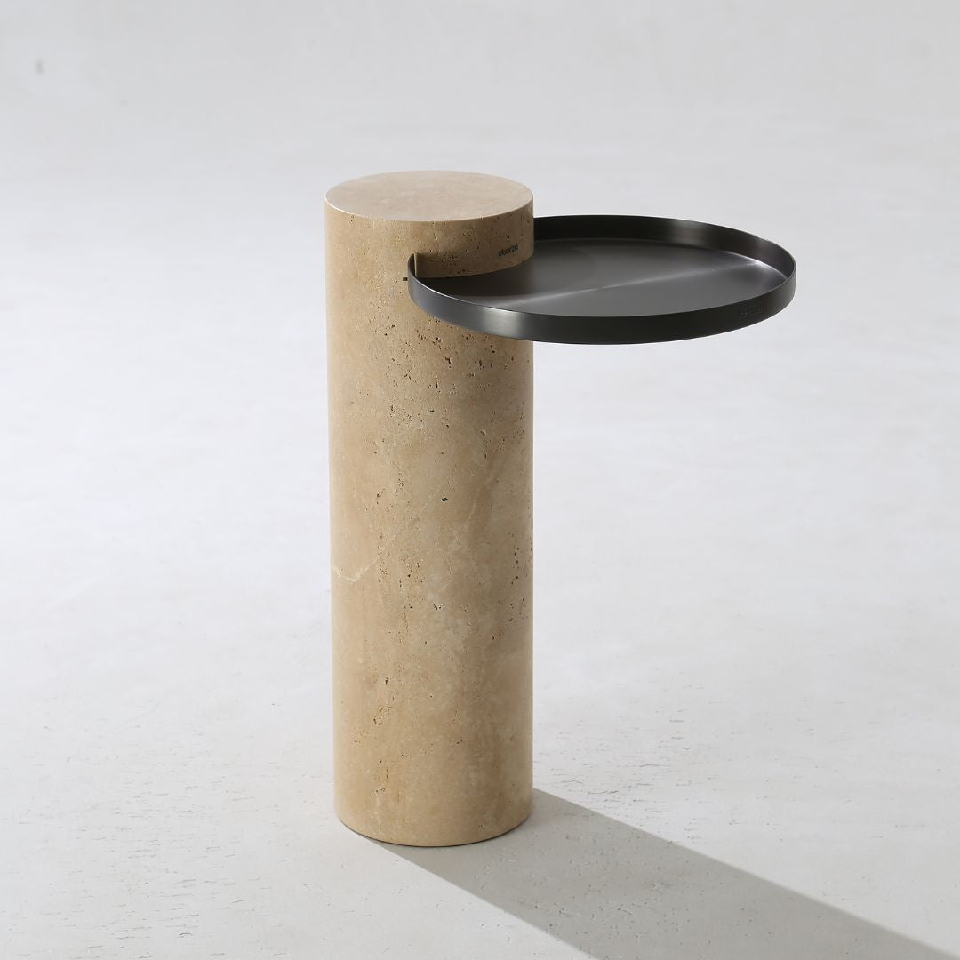 Solid travertine side table by BEACON, model ST8699-32, with a sleek design perfect for living room or bedroom decor.