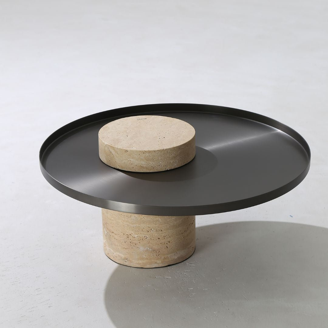 Solid travertine side table by BEACON, model ST8699-70-NEW, showcasing smooth stone surface and modern design for stylish interiors.