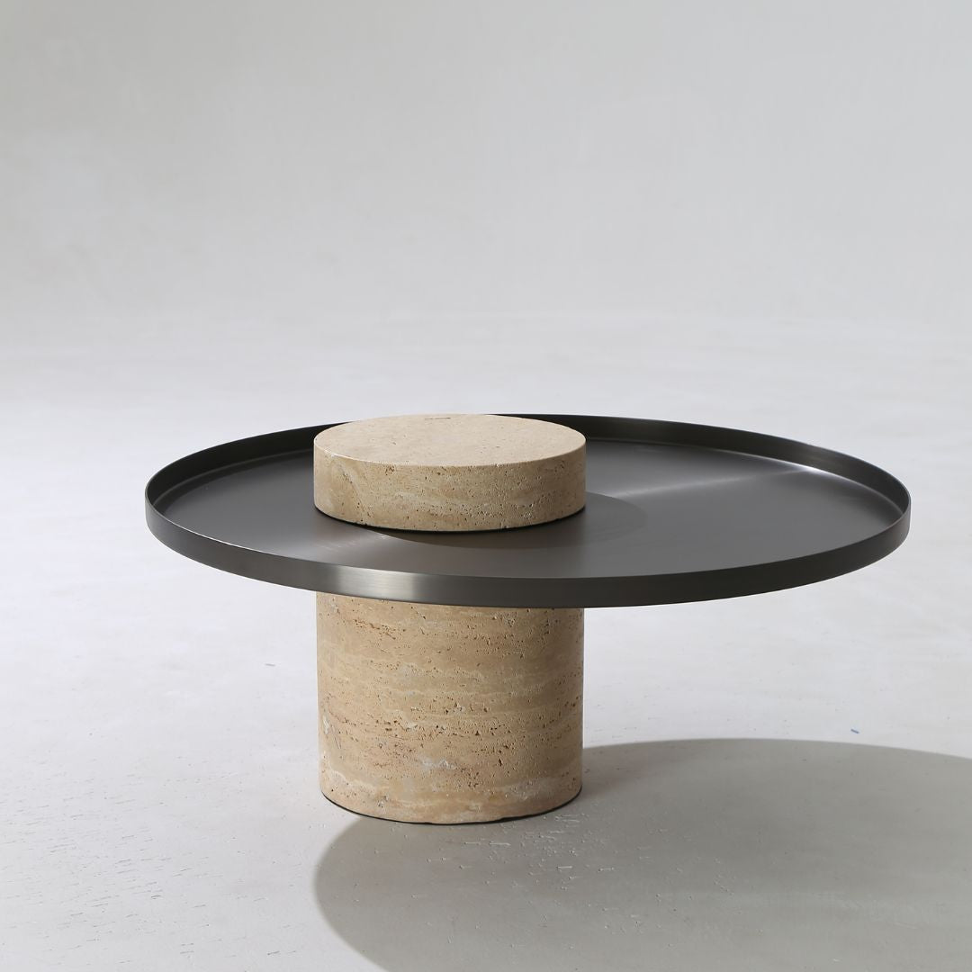 Solid travertine side table from BEACON, model ST8699-70-NEW, featuring a sleek design and natural stone surface.