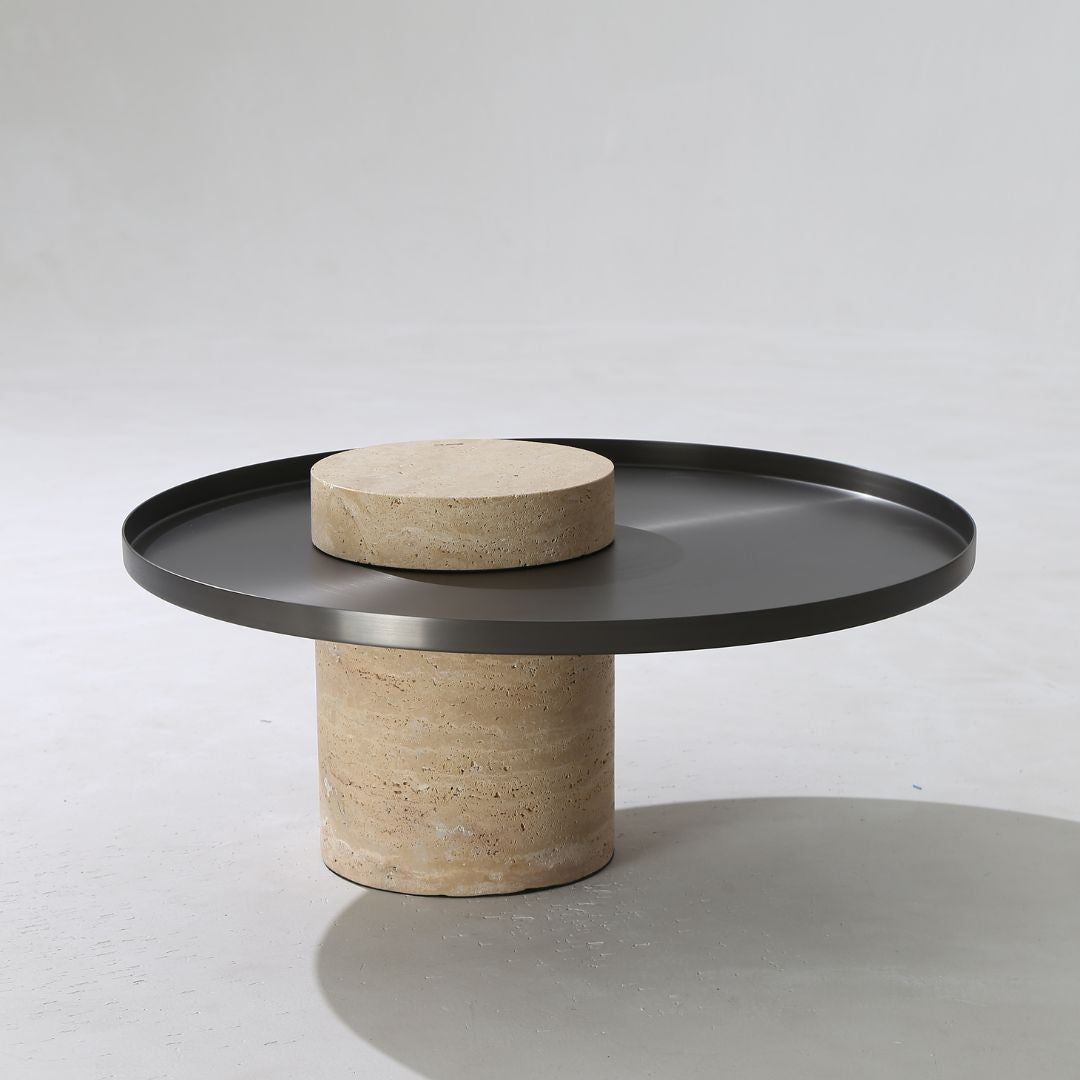 Solid travertine side table from BEACON, model ST8699-70-NEW, featuring a natural stone finish and modern design.