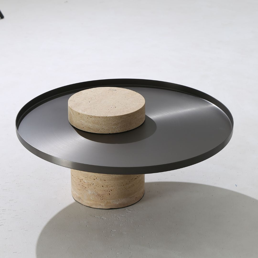 Solid travertine side table by BEACON with a sleek, natural stone surface and modern design, model ST8699-70-NEW.