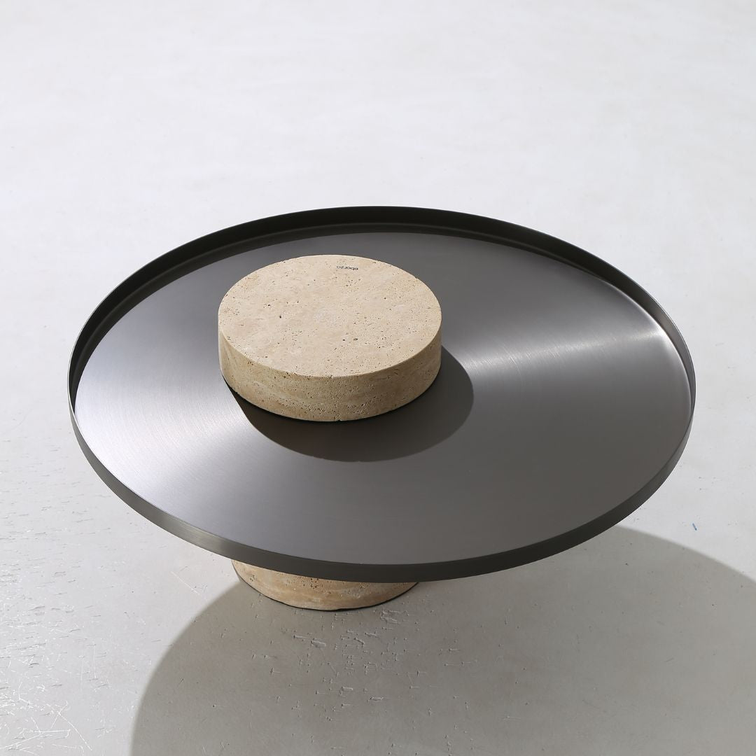 Solid travertine side table by BEACON, model ST8699-70-NEW, with a sleek, natural stone finish perfect for modern living spaces.