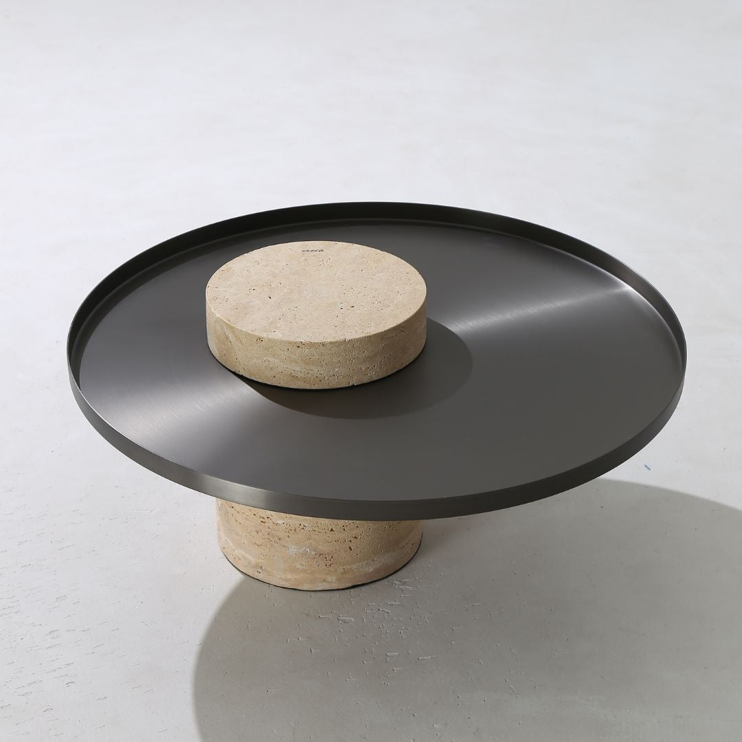 Solid travertine side table by BEACON, model ST8699-70-NEW, featuring a durable natural stone surface and modern design.