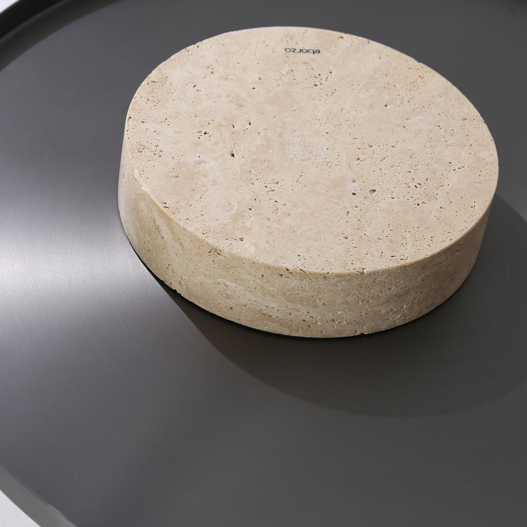 Solid travertine side table by BEACON, model ST8699-70-NEW, with a sleek and natural stone surface perfect for modern living spaces.