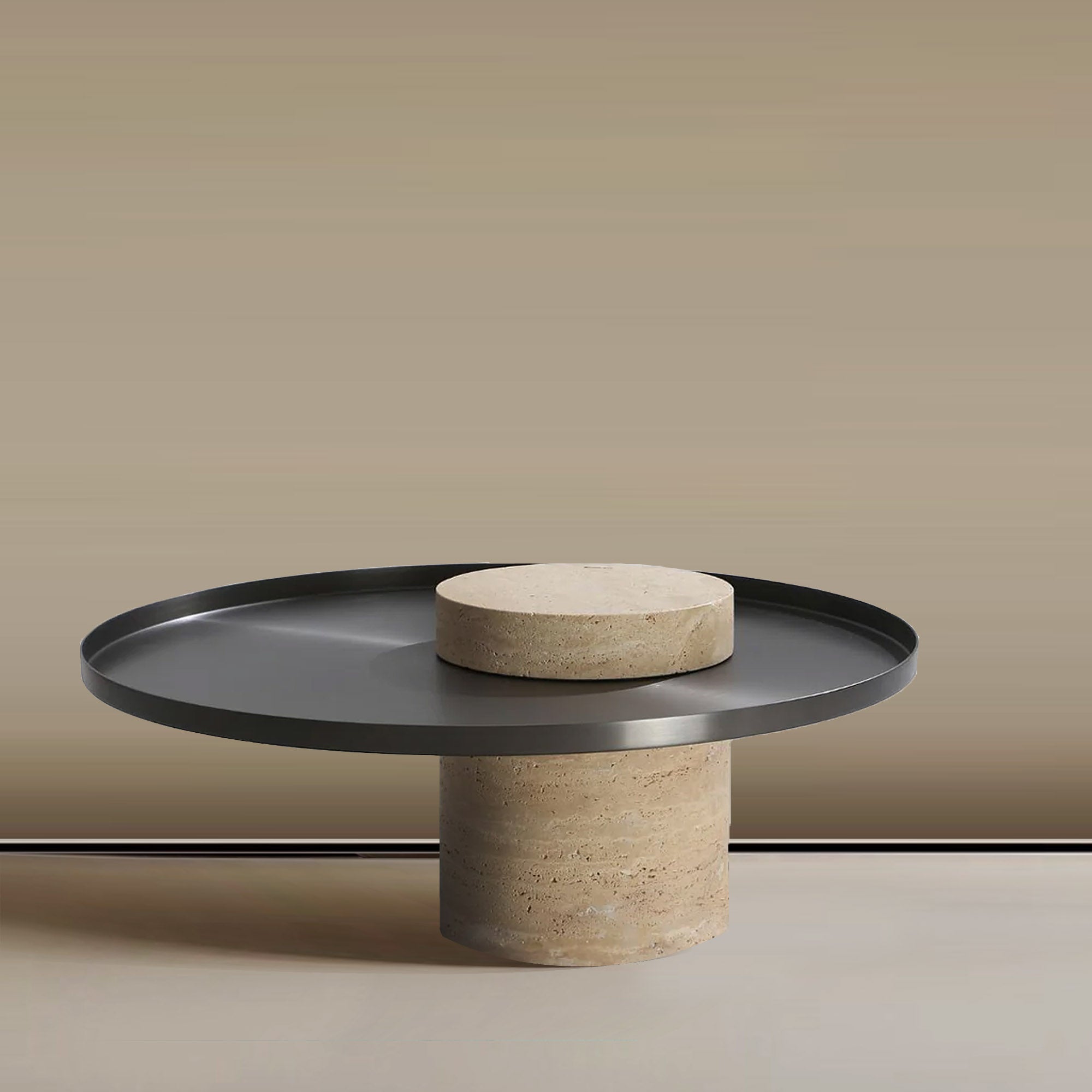 Solid travertine side table by BEACON, model ST8699-70-NEW, with a sleek natural stone surface and modern design.