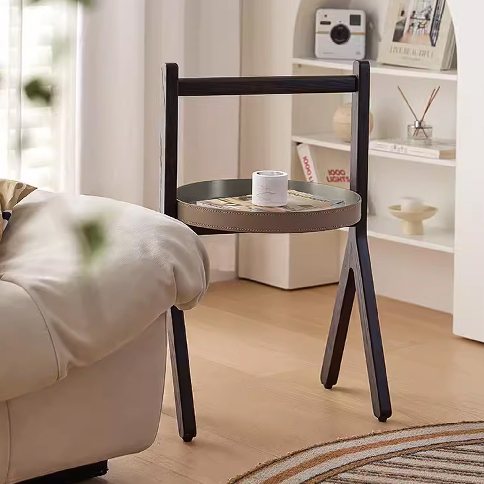 Solid Wood and Saddle Leather Side Table MLL-D104 -  Side Tables - ebarza Furniture UAE | Shop Modern Furniture in Abu Dhabi & Dubai - مفروشات ايبازرا في الامارات | تسوق اثاث عصري وديكورات مميزة في دبي وابوظبي