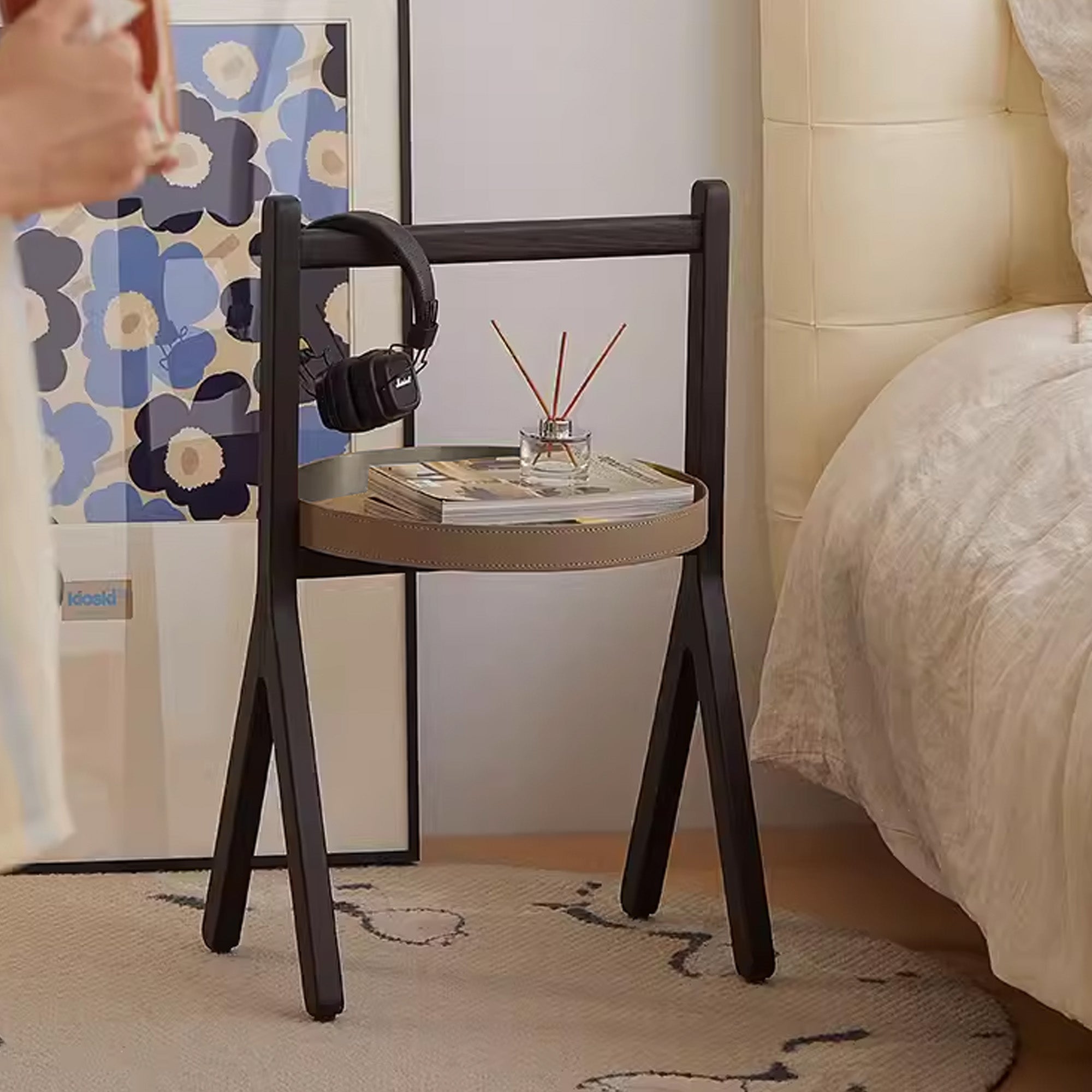 Solid Wood and Saddle Leather Side Table MLL-D104 -  Side Tables - ebarza Furniture UAE | Shop Modern Furniture in Abu Dhabi & Dubai - مفروشات ايبازرا في الامارات | تسوق اثاث عصري وديكورات مميزة في دبي وابوظبي