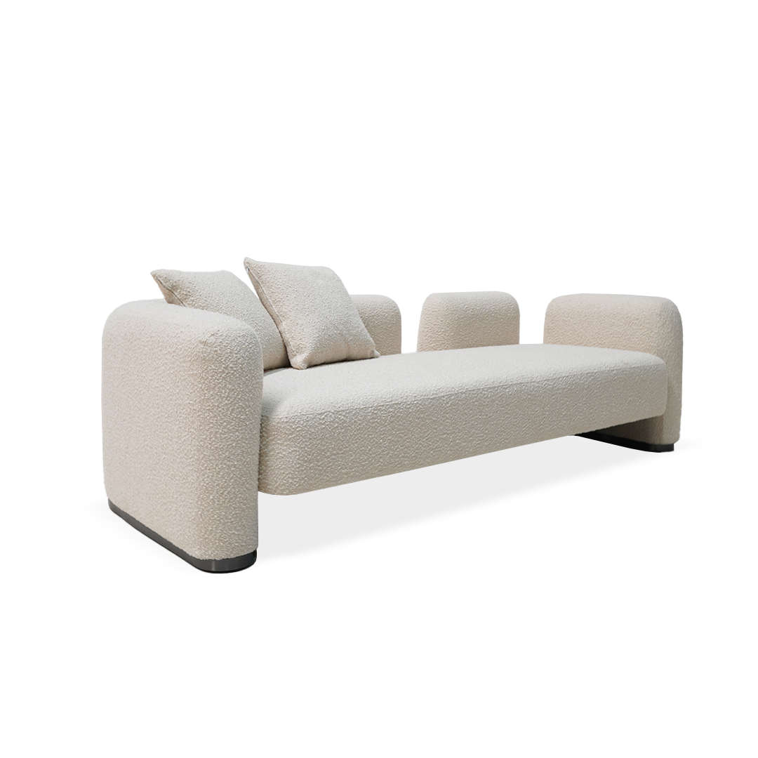 BEACON Soren 3 Seater Sofa in neutral fabric with plush cushions and wooden legs, stylish and comfortable living room seating