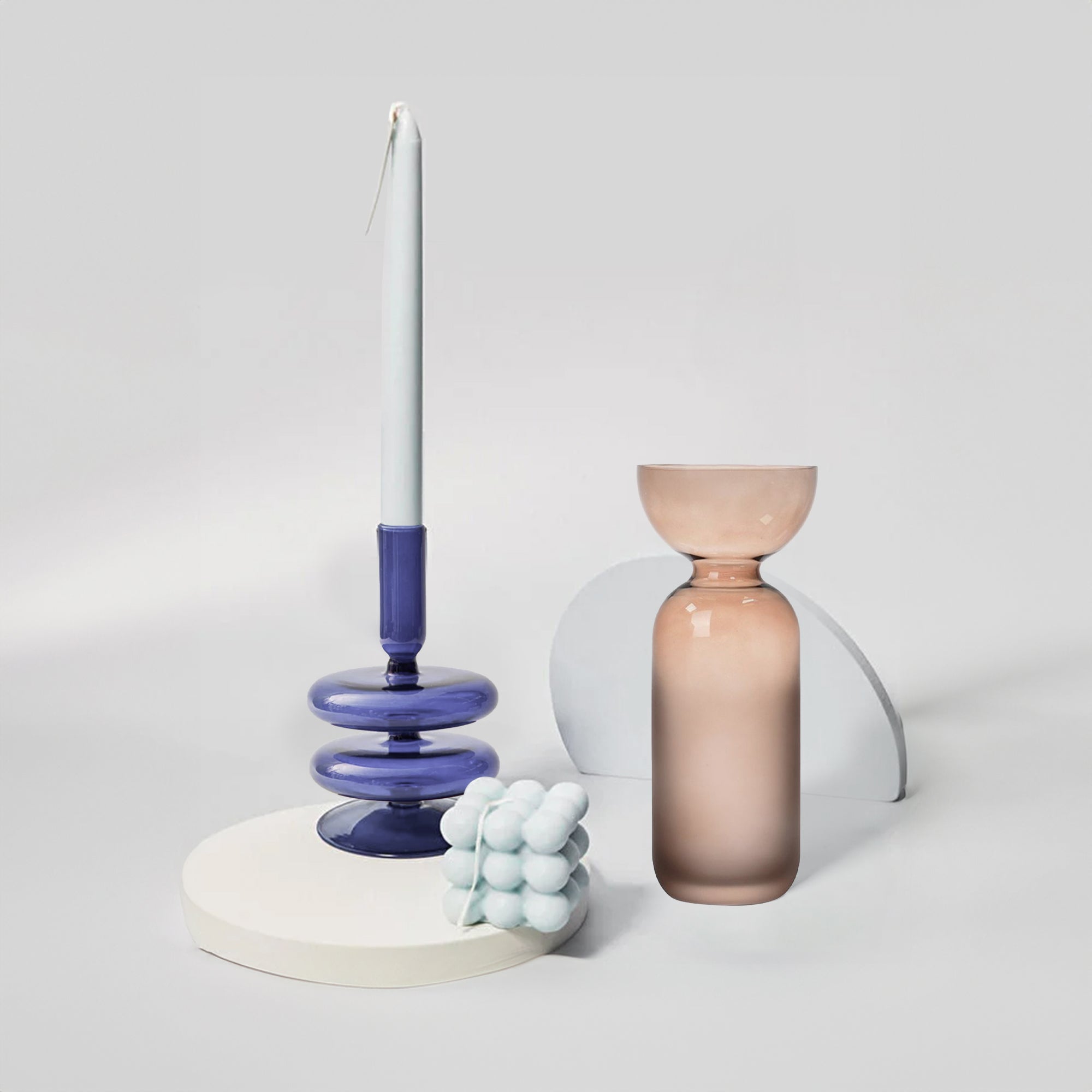 Sprayed blue BEACON candle holder 23F117D with a sleek, modern design suitable for decorative candles.