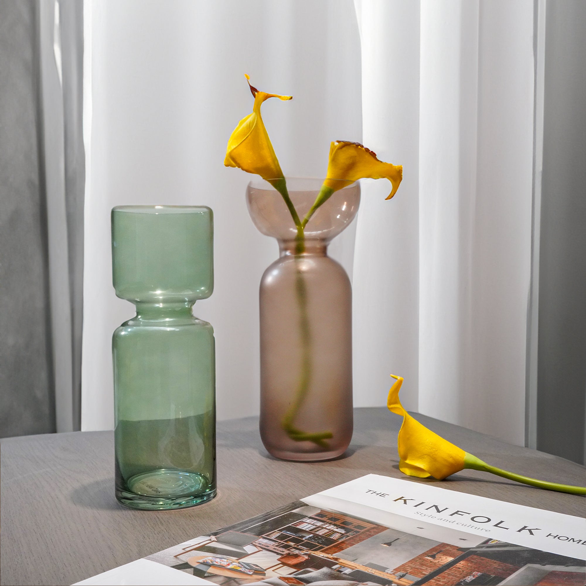 Sprayed green ceramic vase from BEACON, 23F117A, with a smooth, glossy finish and a rounded shape suitable for home decor.