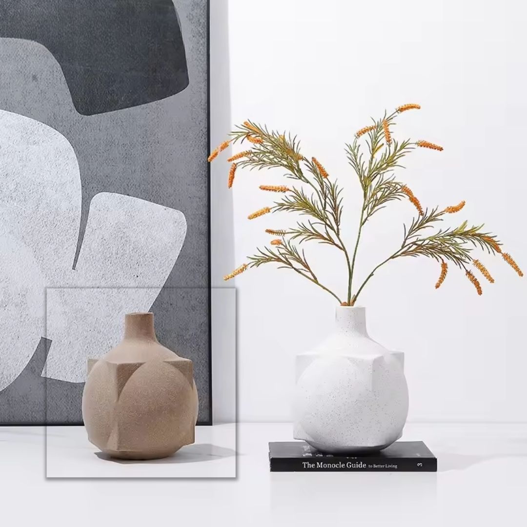 Brown Square Ball Vase by BEACON, modern ceramic vase with a geometric shape and smooth finish.