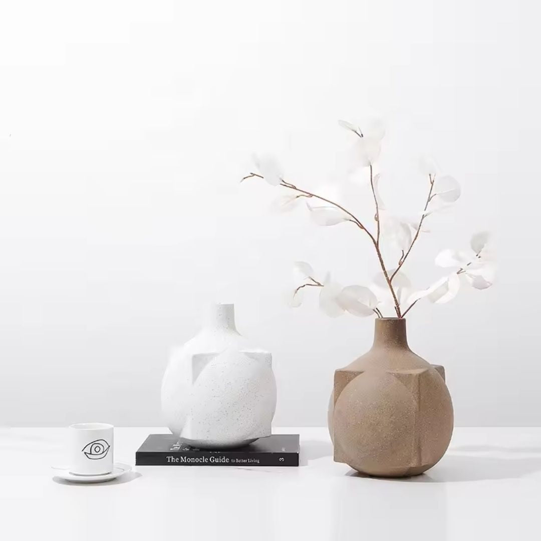 Brown square ball vase by BEACON, featuring a modern geometric design, perfect for contemporary home decor.