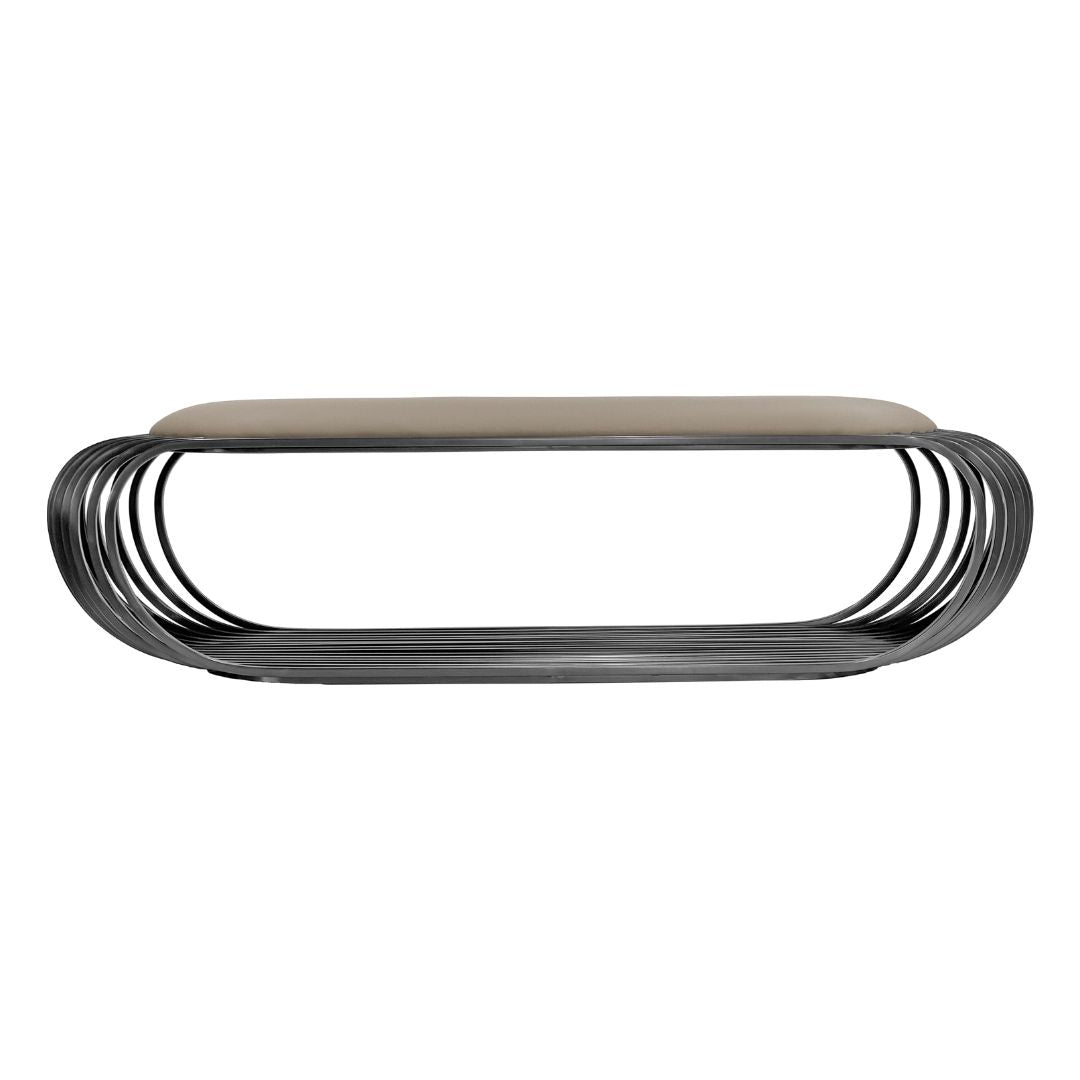 Stainless steel bench cushion measuring 135x40.5cm, designed for BEACON benches, with a comfortable padded surface.