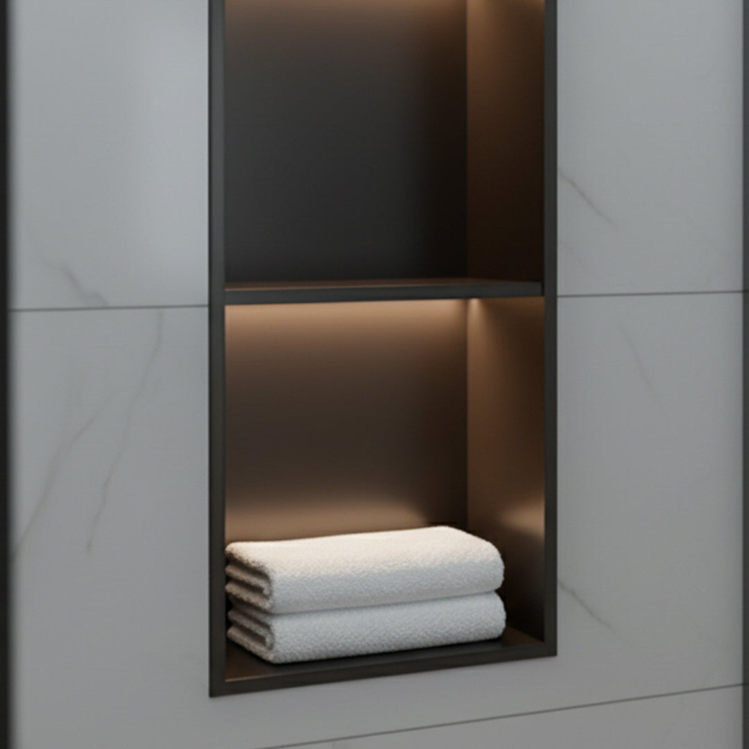 Black stainless steel LED niche profile for wall panels, designed by BEACON, JYF0501, with sleek, modern finish.