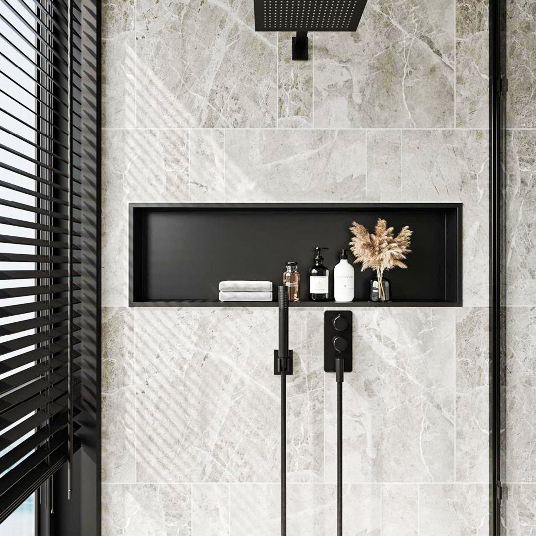 Black stainless steel niche LED profile for wall panels, designed by BEACON, model JYF0502, with sleek, modern wall installation profile.