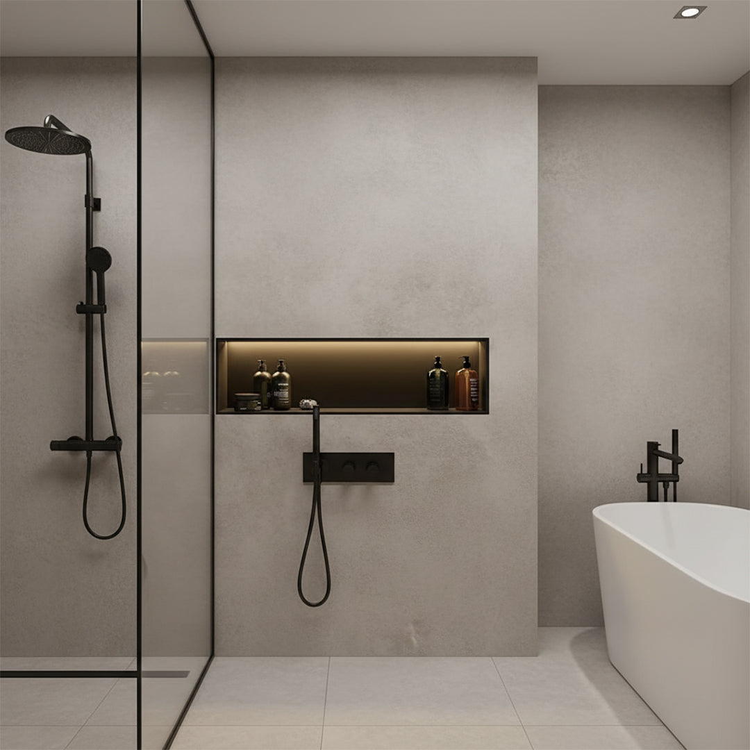 Black stainless steel niche LED profile for wall panels, designed by BEACON, JYF0502, with sleek modern finish.