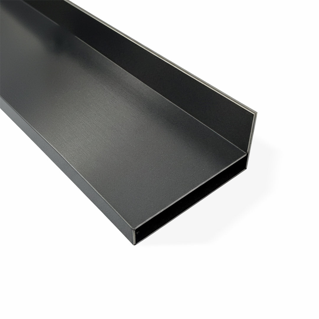 Black stainless steel shelf profile, 6cm width, wall-mounted profile for panels, by BEACON, model JYF0504.