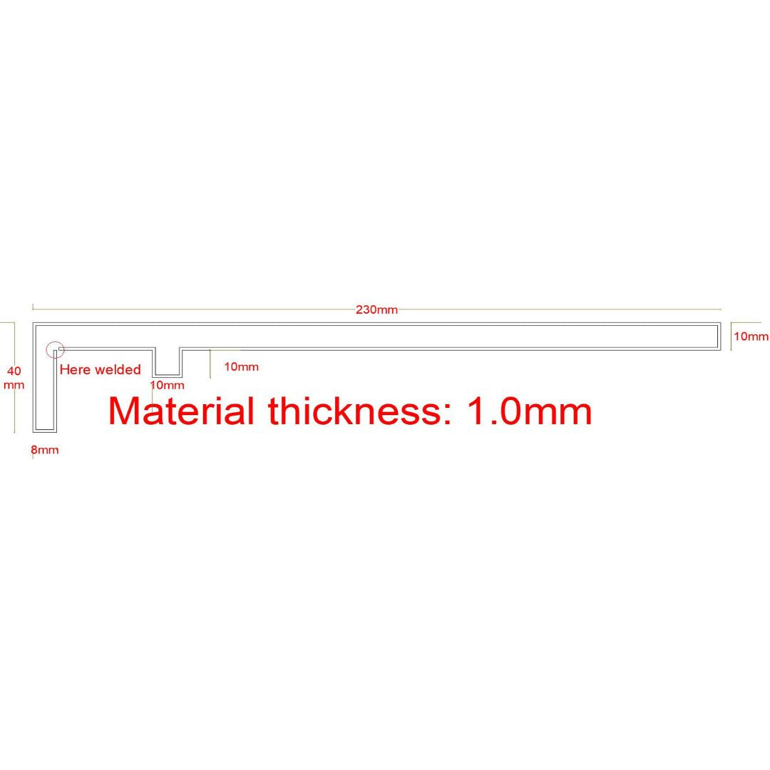 Black stainless steel shelf profile, 23cm length, designed for wall panels and profiles by BEACON brand.