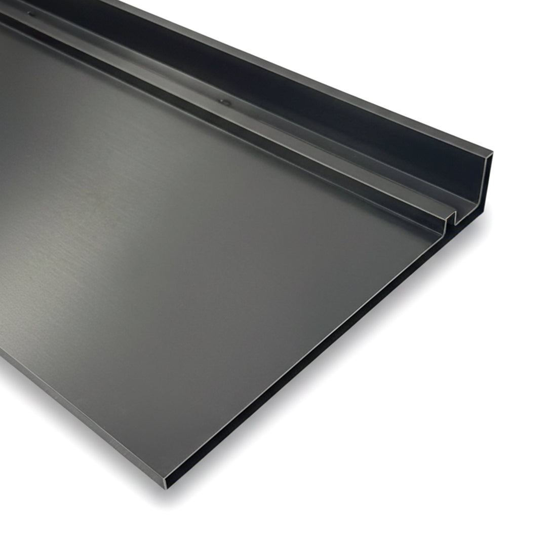 Black stainless steel shelf profile, 23cm length, designed for wall panels and profiles by BEACON.