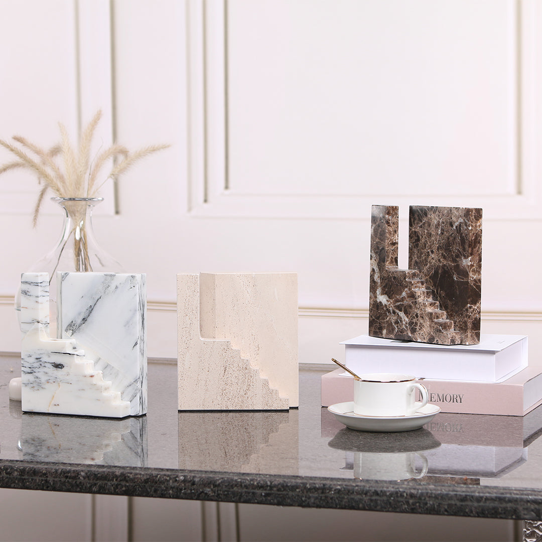 BEACON staircase sculpture KA3044B home decor figurine featuring a modern staircase design in neutral tones.