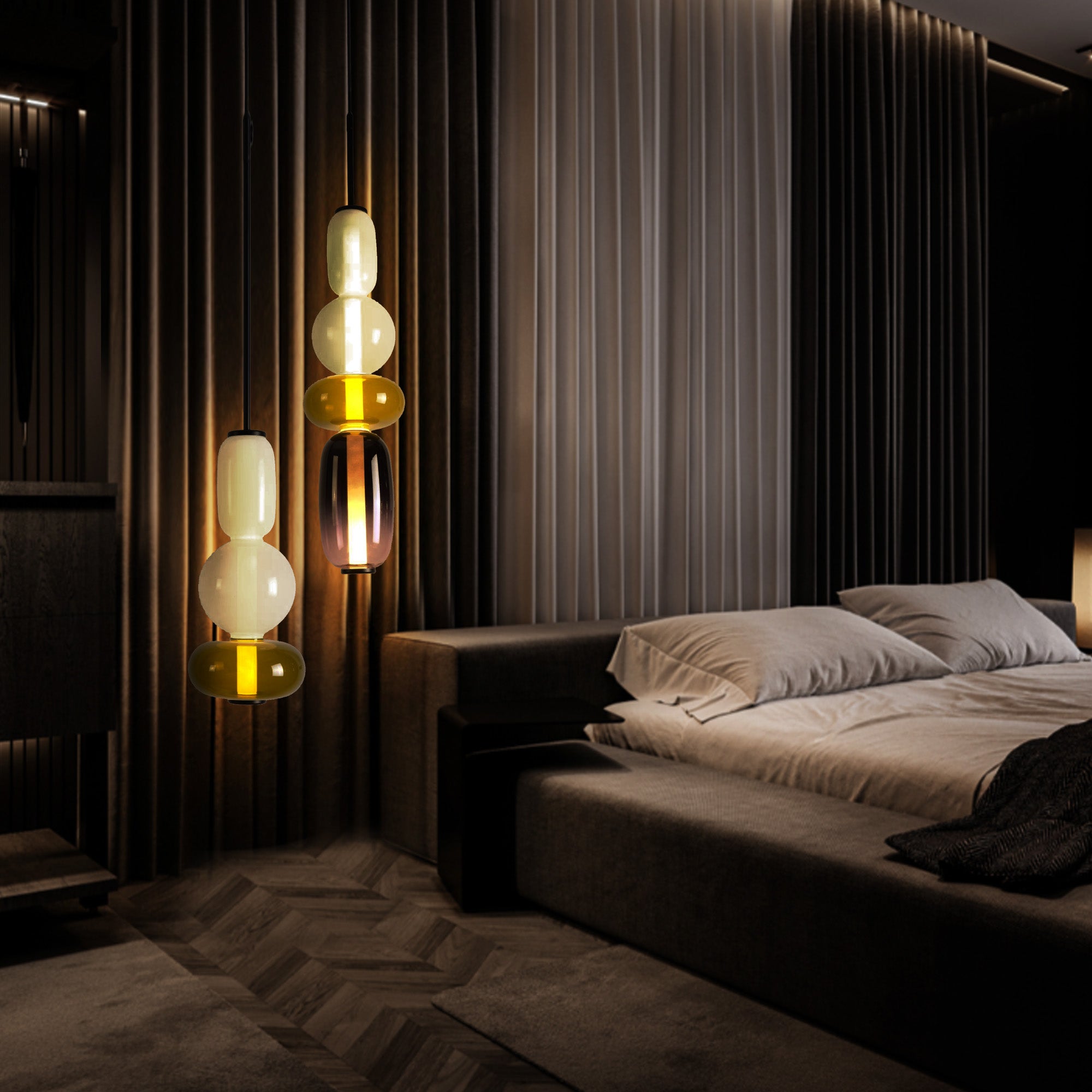 BEACON Stellar Strands Pendant Lamp with 3 glass shades, modern pendant lighting fixture for stylish interior decor