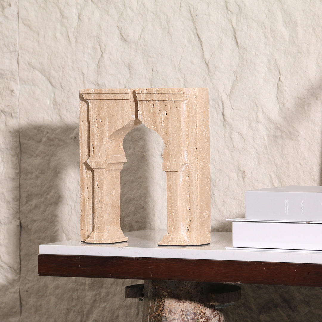 Set of two BEACON stone archway bookends, decorative stone-style bookends with detailed arch designs for books or decor.