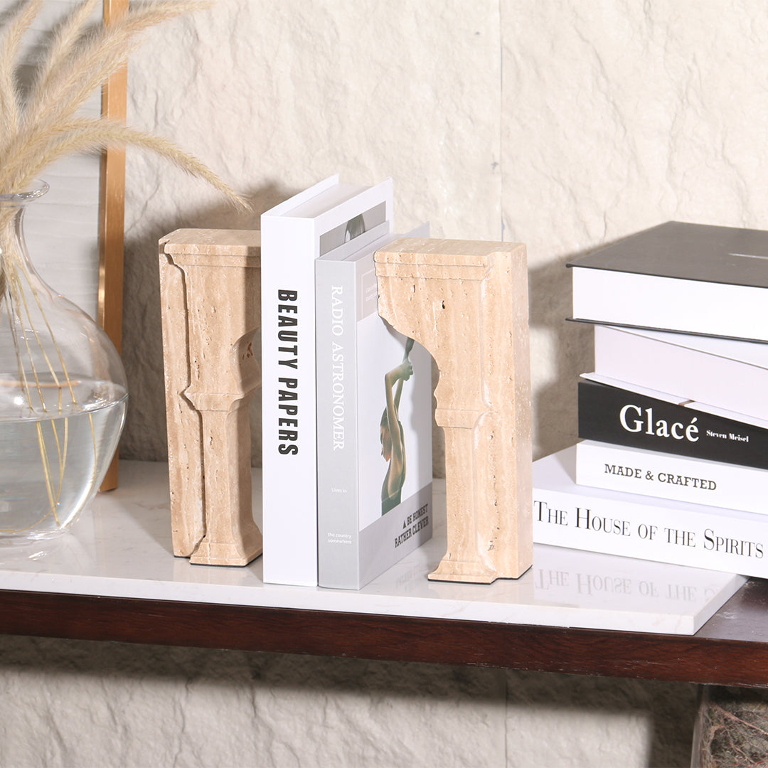 Set of two stone archway bookends by BEACON, featuring realistic stone design for supporting books stylishly.