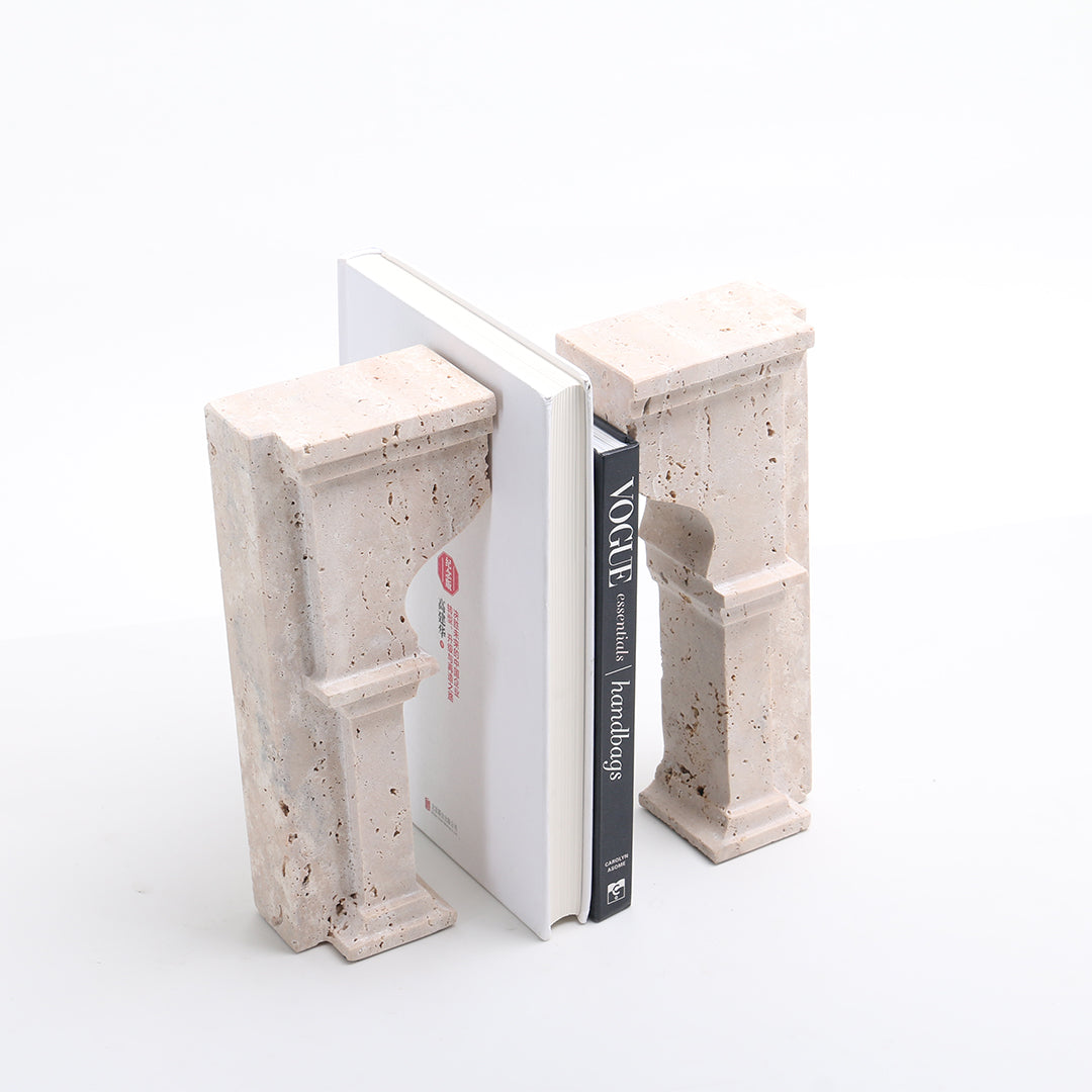 Set of two stone archway bookends by BEACON, featuring detailed stonework and classic arch design for book organization.