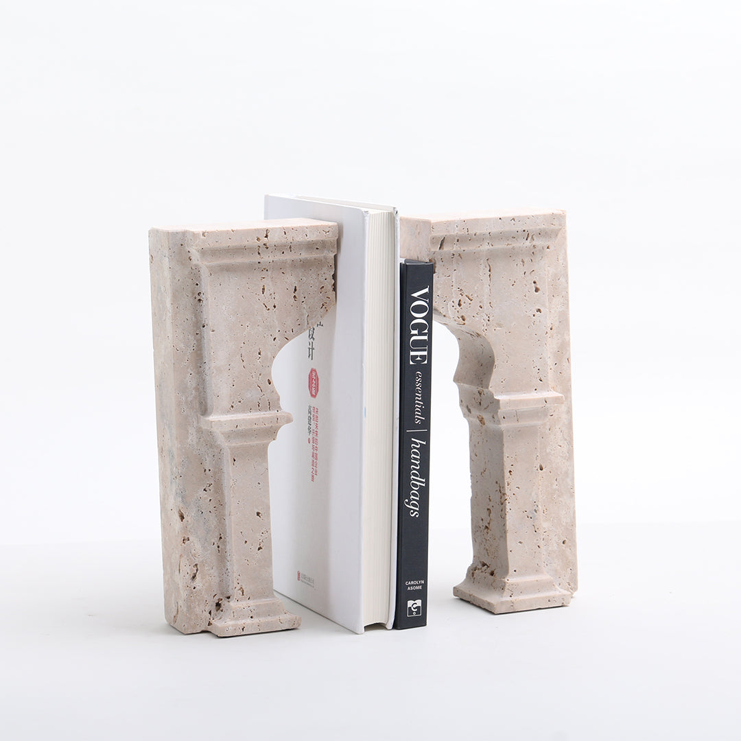 Set of two stone archway bookends by BEACON, featuring detailed stonework and classic arch design for sturdy book support.
