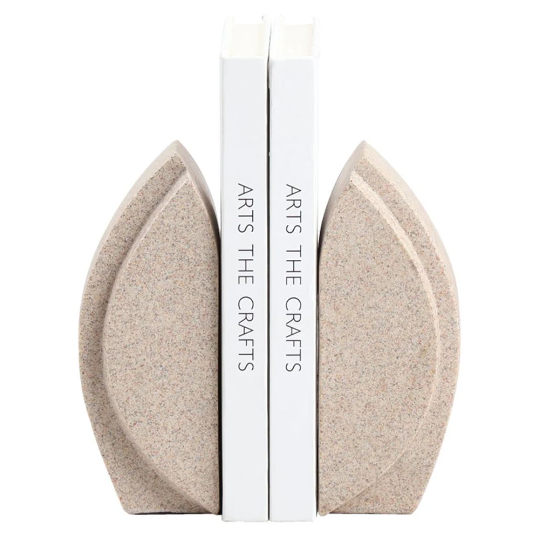 Stone petal-shaped BEACON bookend, FC-SZ24043, decorative stone petal design for holding books upright.