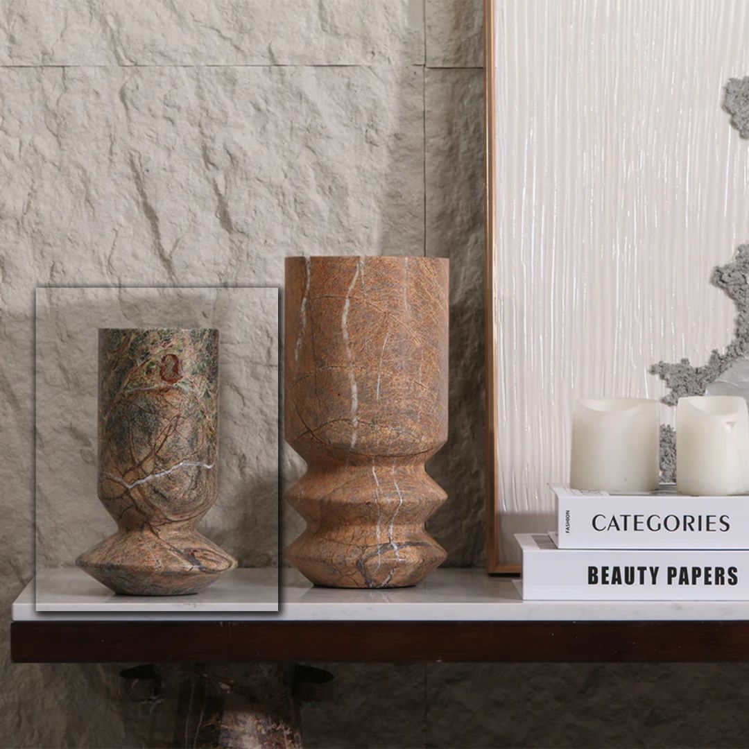 Stone vase from BEACON, model KB3017AS, featuring a textured stone surface and a sleek, modern design for decorative display.